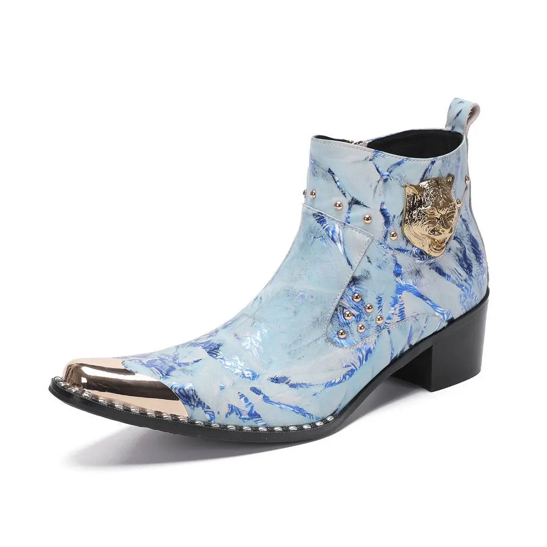 Tiger Head Studded Marble Boots