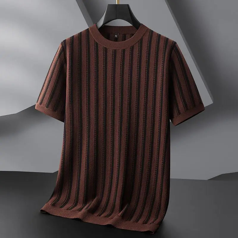 Round Neck Striped Knitted T-Shirt