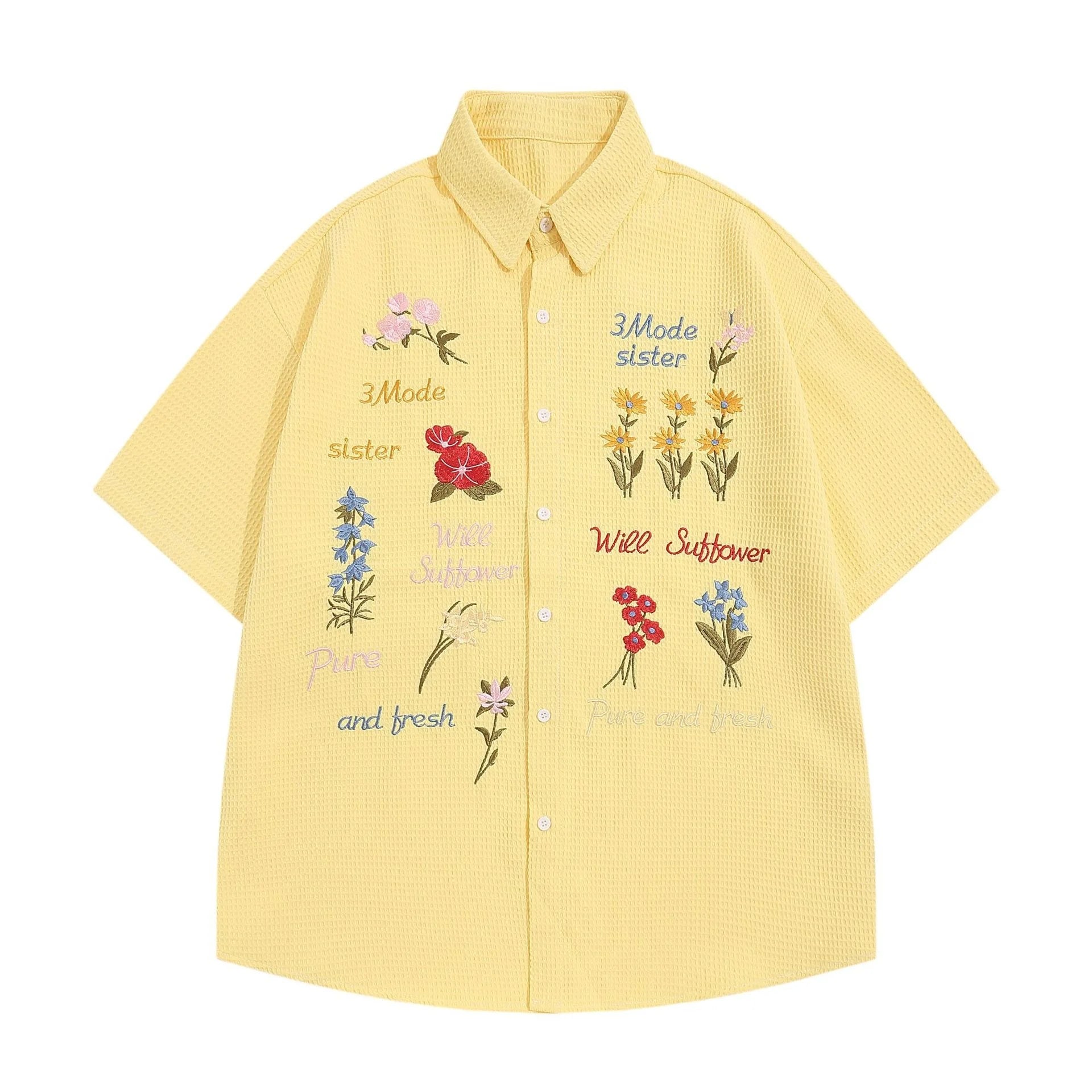 Vintage Floral Embroidered Short Sleeve Shirt