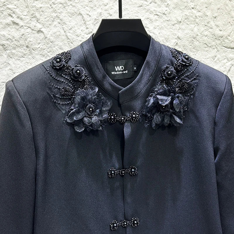 Embroidery 3D Flower Beaded Blazer