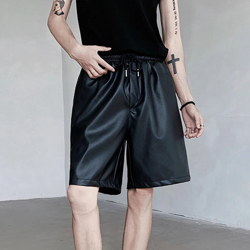 Black PU Leather Loose Shorts