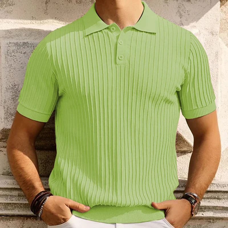 Striped Knitted Short Sleeve Polo Shirt