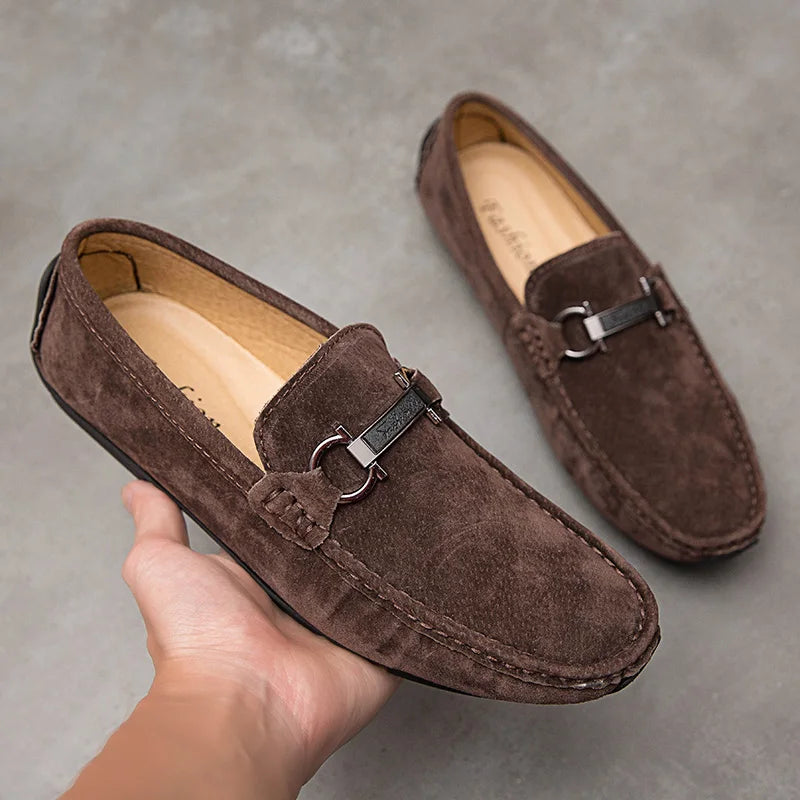 Suede Leather Metal Appliques Loafers