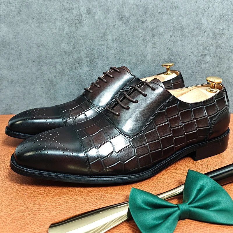 Brown Black Crocodile Print Oxford Shoes