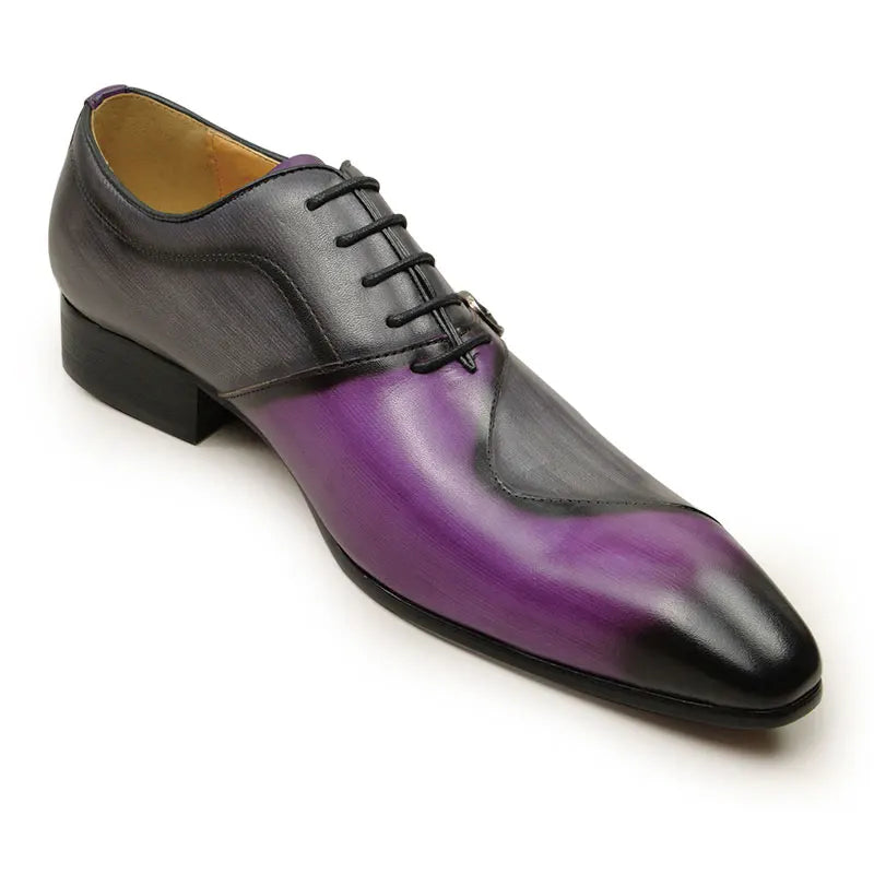 Patchwork Color Genuine Leather Oxfords Shoes