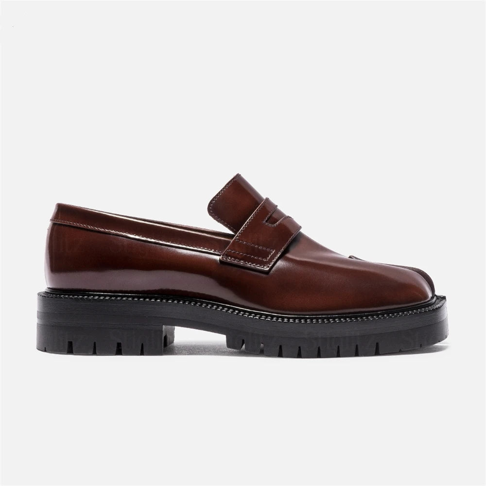 Square-Toe Leather Platform Tabi Loafers