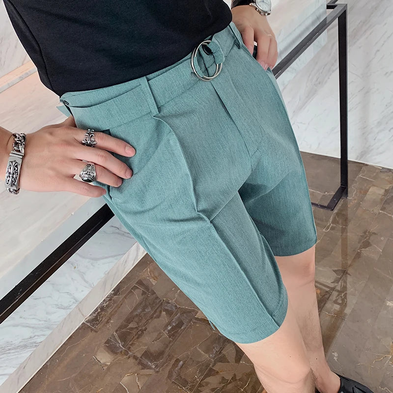 Pleated Solid Color Suit Shorts