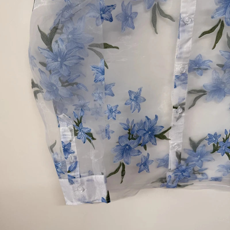 Floral Decoration Sheer Organza Shirt