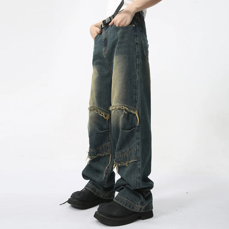 Ragged Edge Splicing Design Jeans