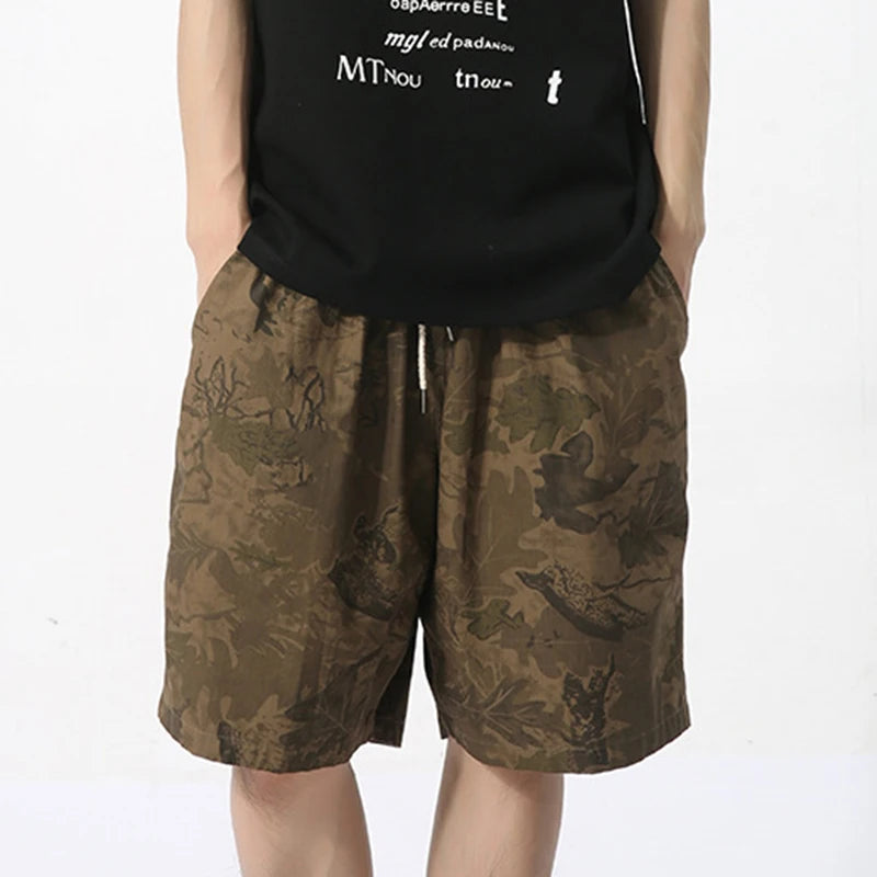 Casual Shadow Print Elastic Waist Shorts