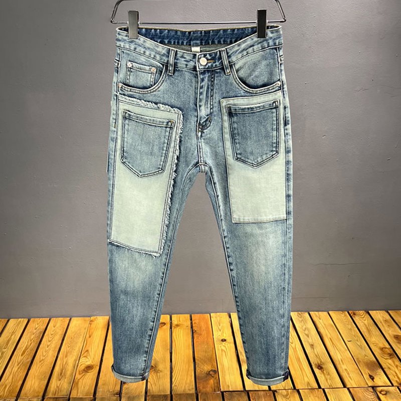 Casual Patchwork Pockets Denim Jeans