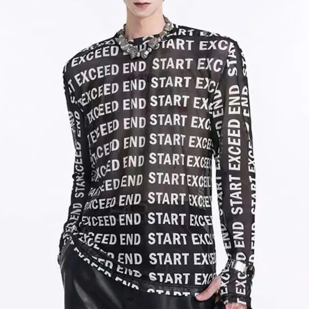 Fashion Letter Print Mesh T-Shirt