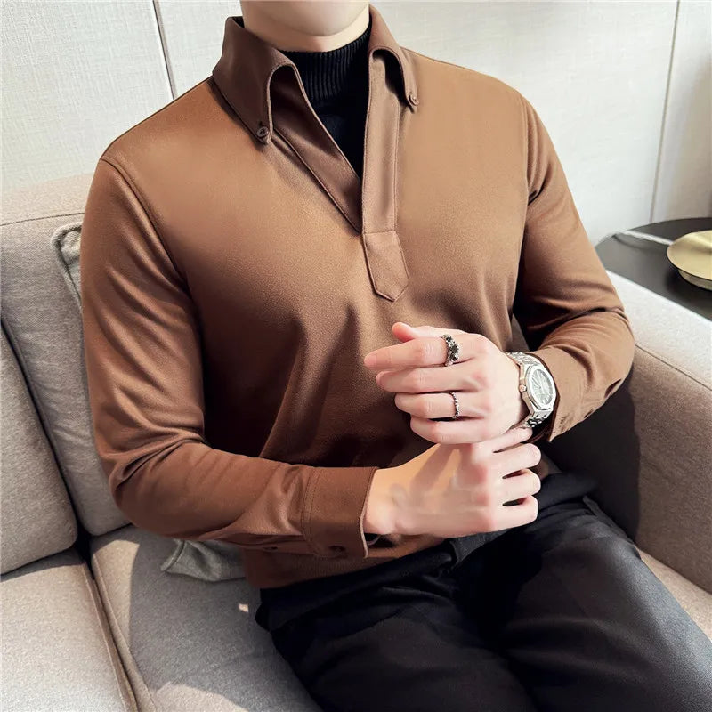 Solid Fake 2Pieces High Collar Polo Shirt