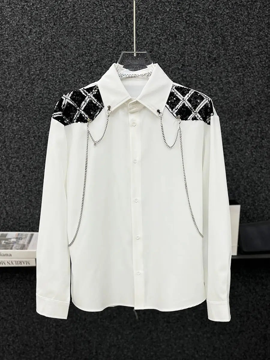 Pathcwork Chain Stitching Shoulder Shirt