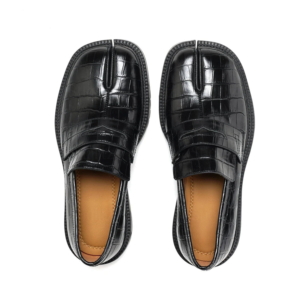 Square-Toe Leather Platform Tabi Loafers