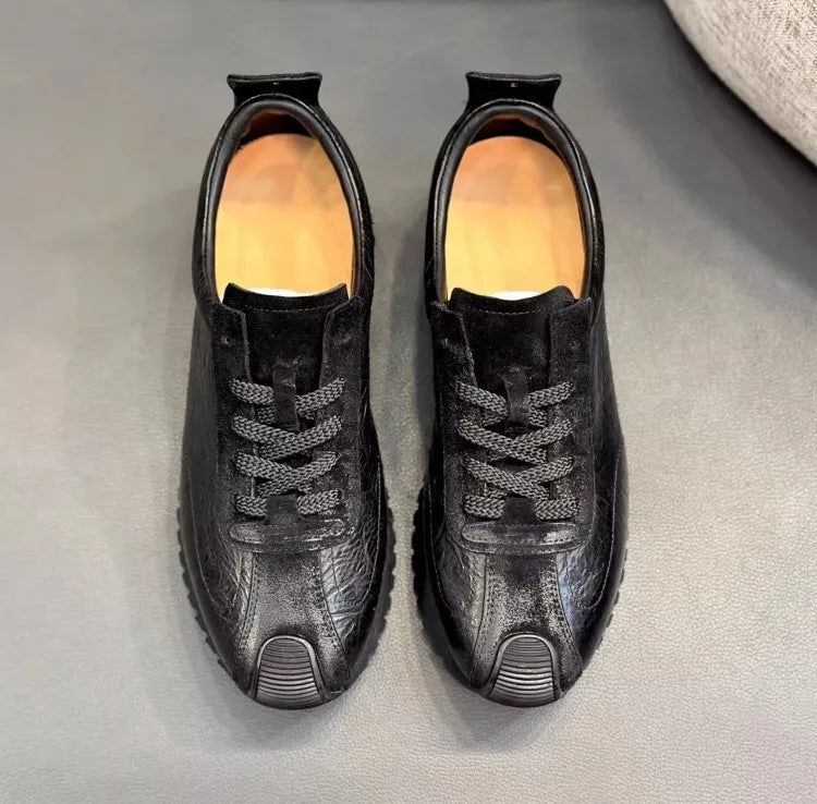 Animal Print Spliced Genuine Leather Sneakers