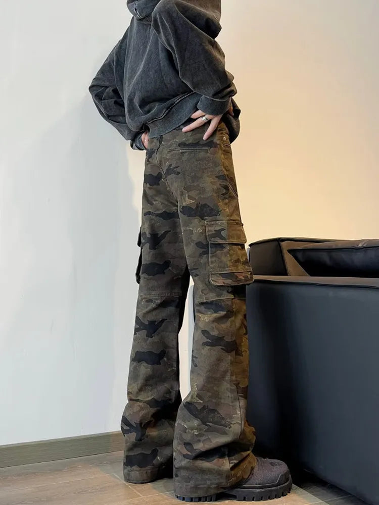 Streetwear Camouflage Slim Flare Jeans