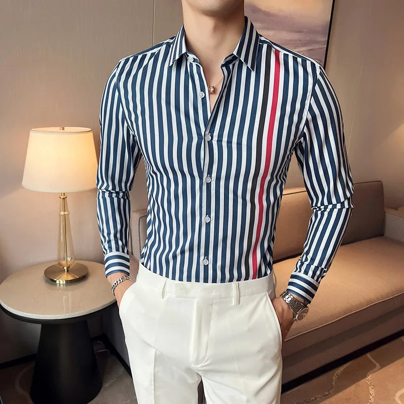 Casual Striped Red Contrast Fit Shirt