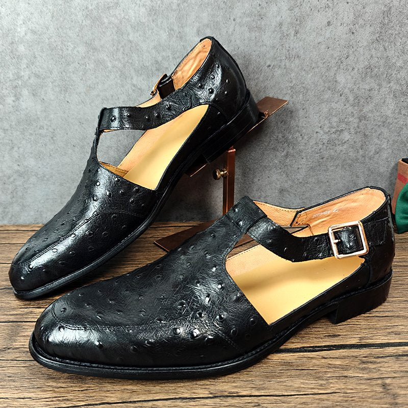 Black Genuine Leather Hollow Out Shoes