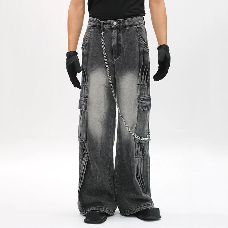 Black Denim Pleated Deconstruction Solid Jeans