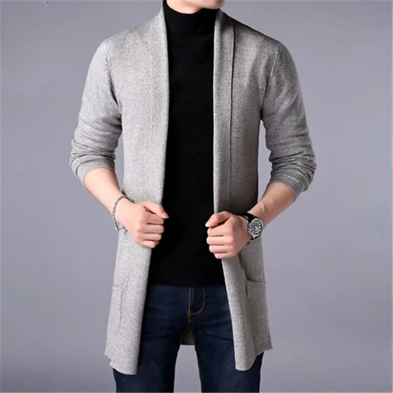 Casual Solid Knitted Long Cardigan