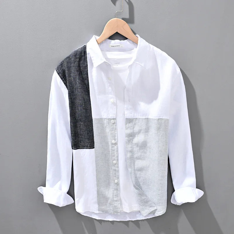 Linen Long Sleeve Patchwork Shirt