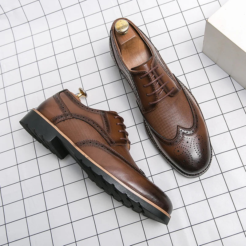 Genuine Leather Wingtip Oxford Shoes