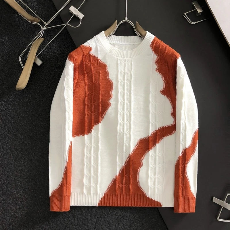 Abstract Pattern Fashion O-Neck Contrast Sweater