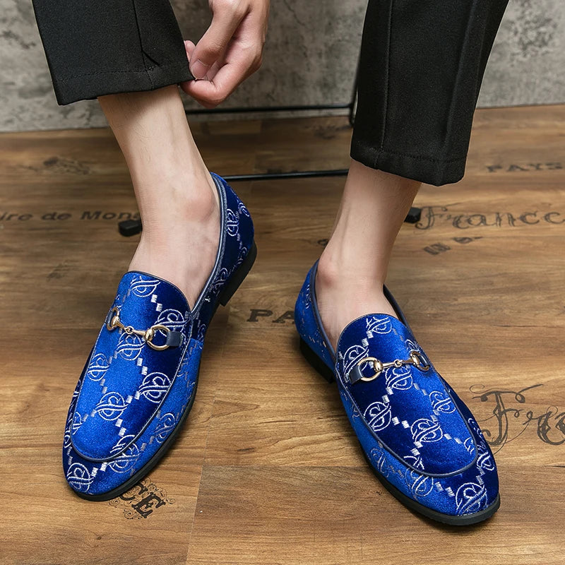 Geometric Embroidered Suede Loafers