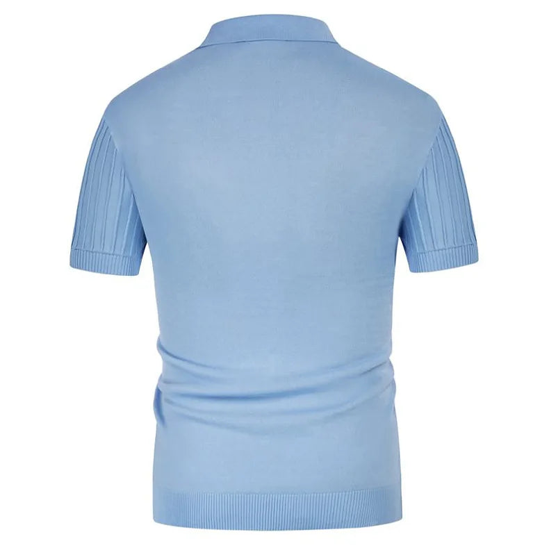 Striped Knitted Short Sleeve Polo Shirt