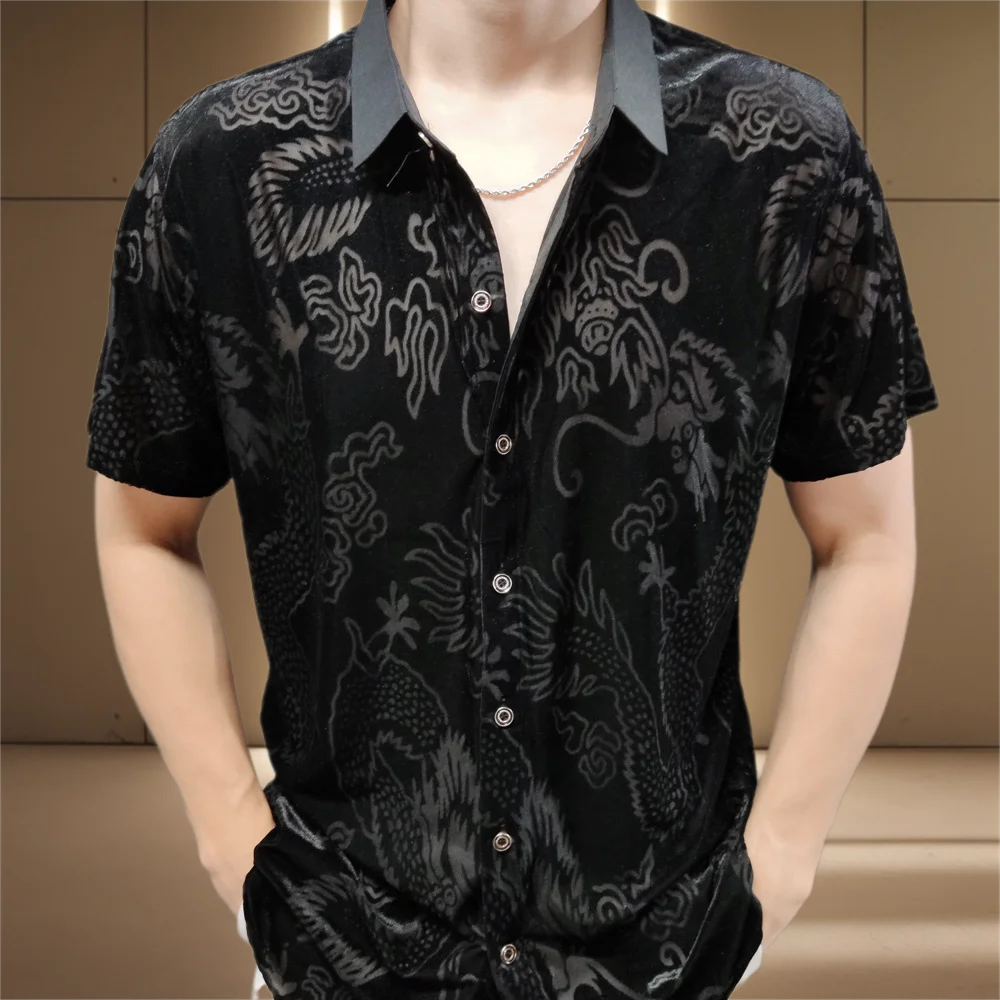 Black Printed Pattern Velvet Shirt