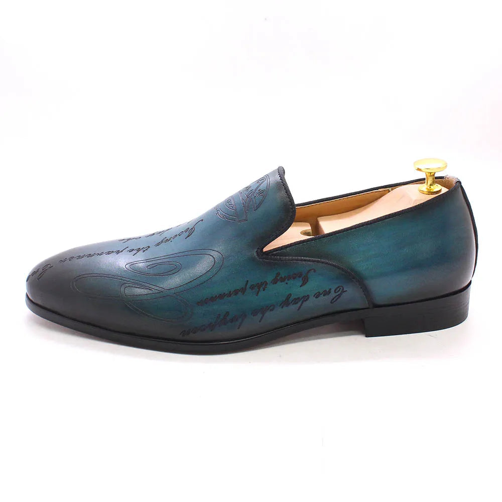 Hand-Painted Engraving Leather Loafers