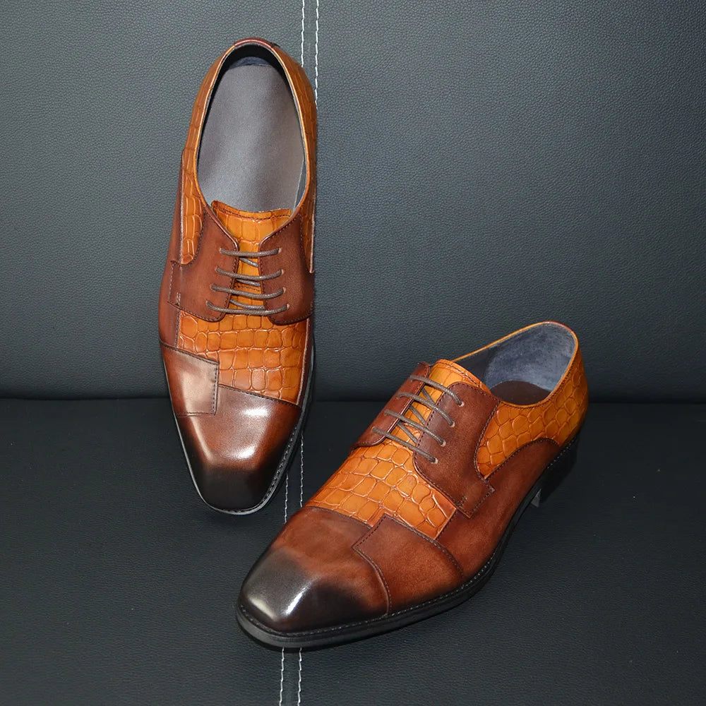 Patchwork Genuine Leather Men Dress Shoes