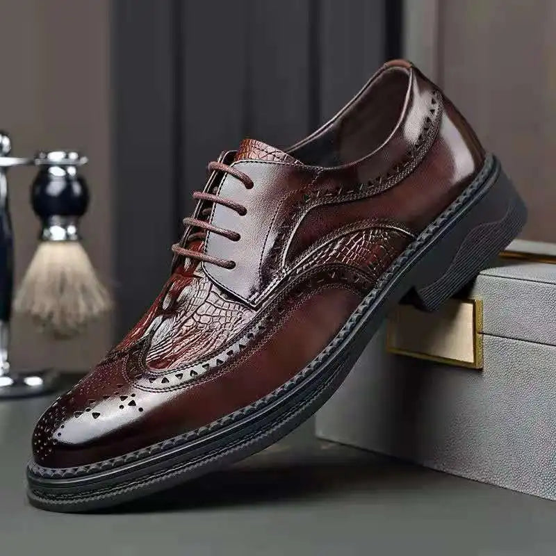 Crocodile Skin Pattern Genuine Leather Dress Shoes