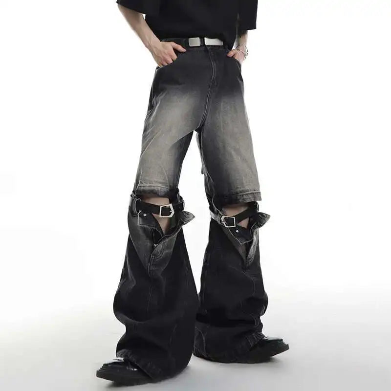 Spliced Belt Micro Flared Jeans