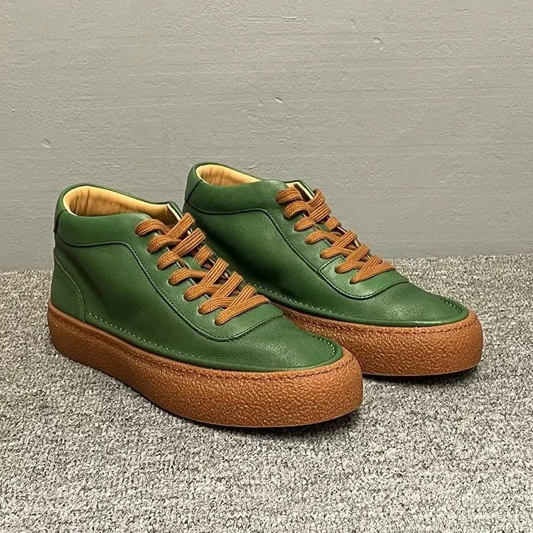 Retro Solid Leather High-Top Sneakers