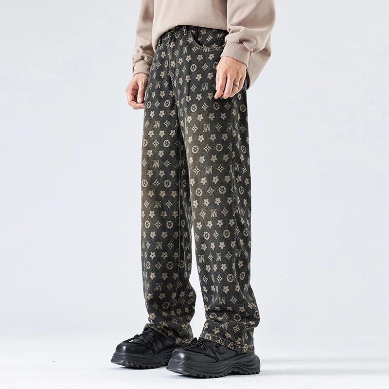 Full Printed Jacquard Straight Jeans