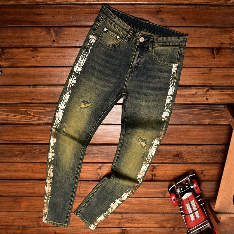 Stamping Print Ripped Men Jeans