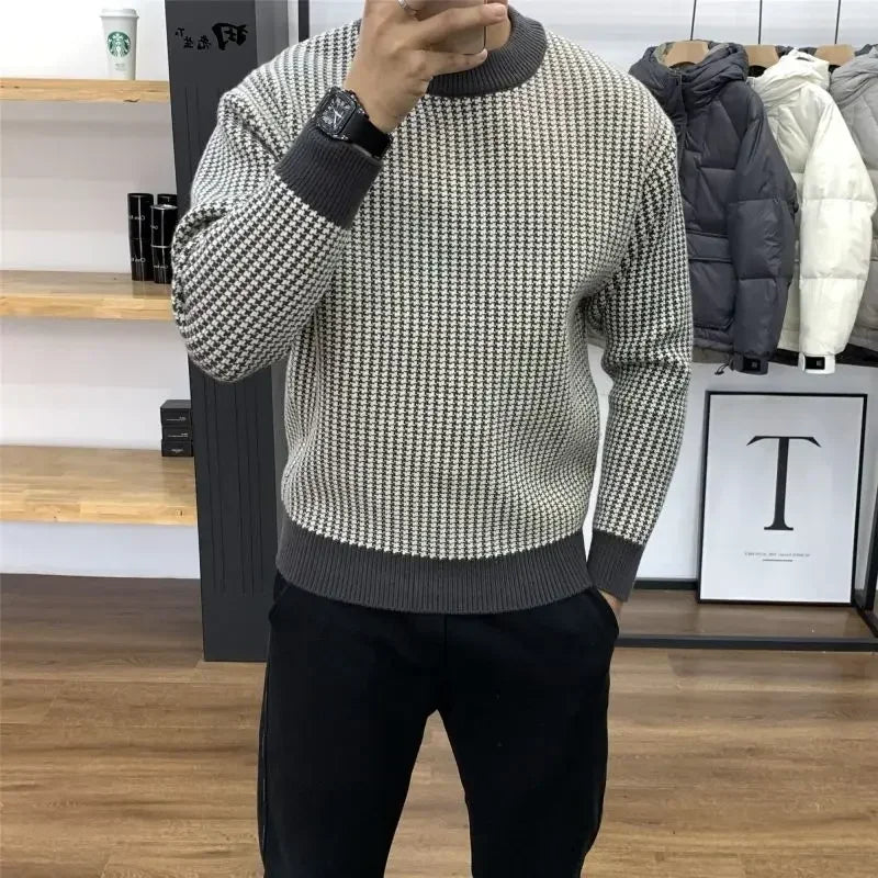 Small Plaid Round Collar Knitted Sweater