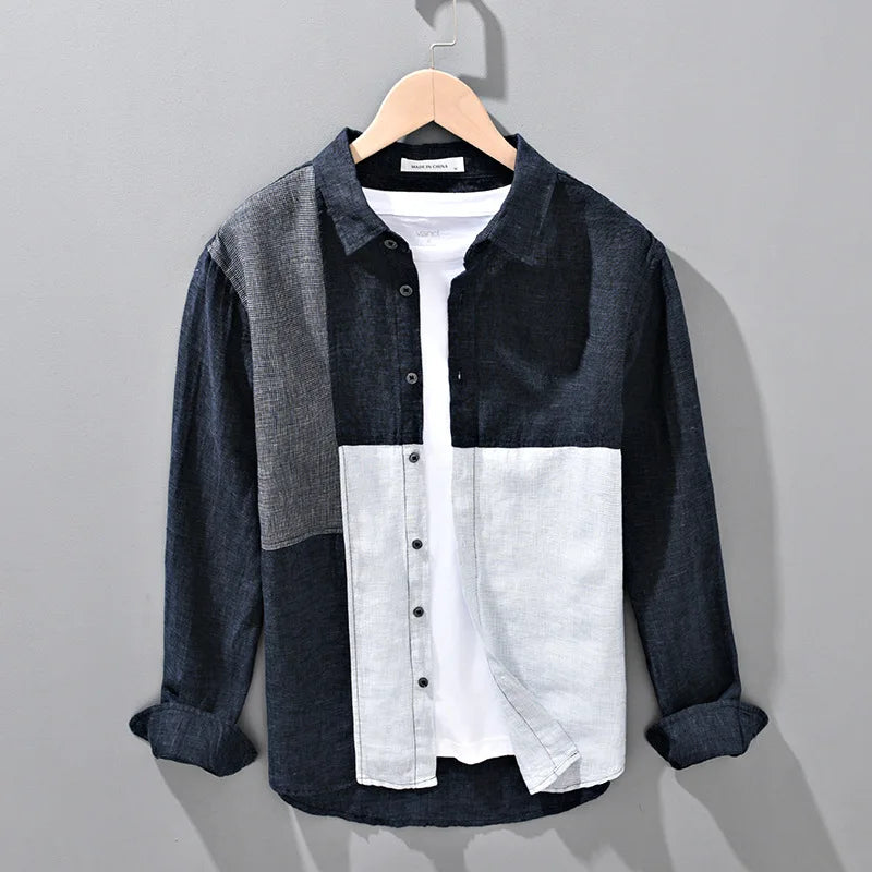 Linen Long Sleeve Patchwork Shirt