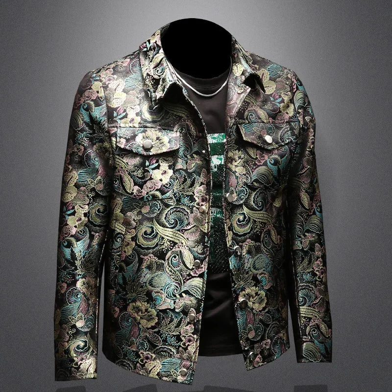 Vintage Jacquard Lapel Long Sleeve Jacket