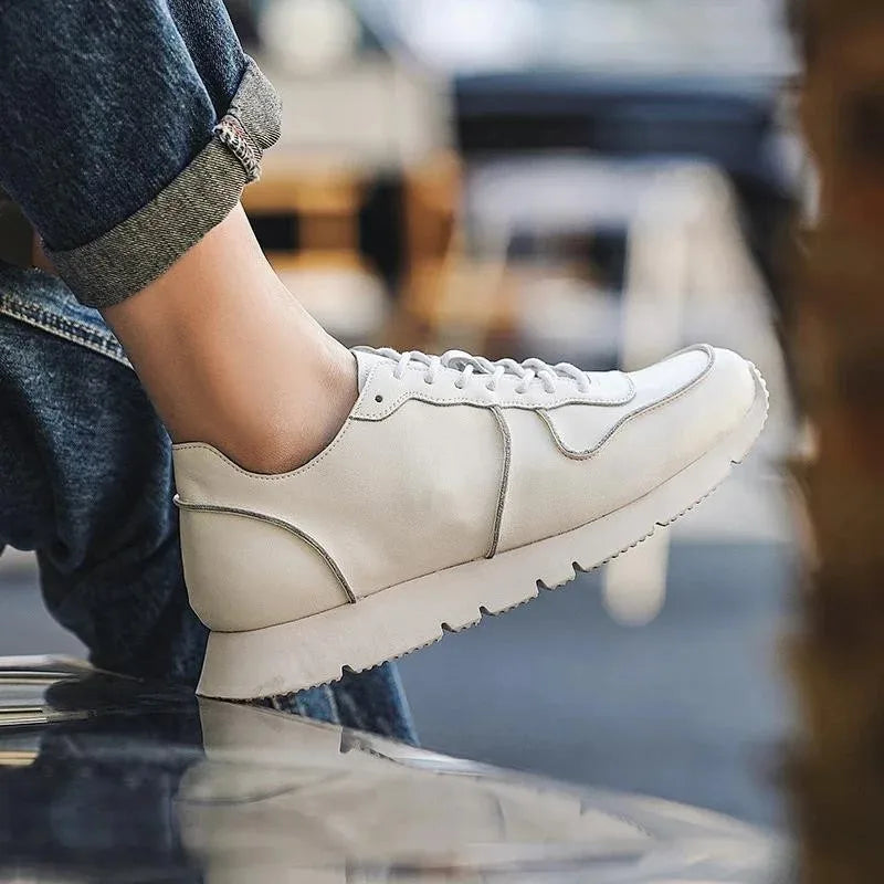 White Genuine Leather Lace-Up Sneakers