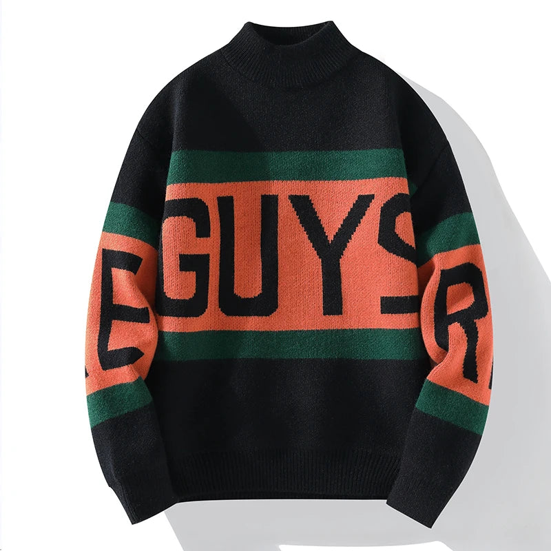 Retro Contrast Letter Knit Sweater