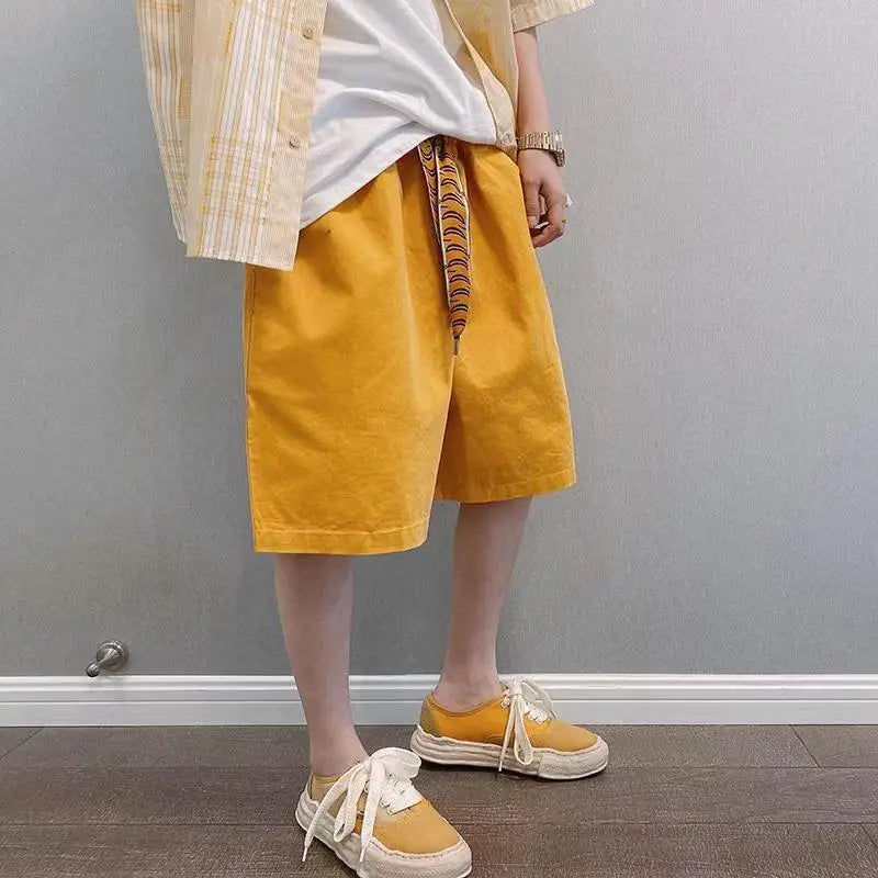 Yellow Solid Color Loose Shorts