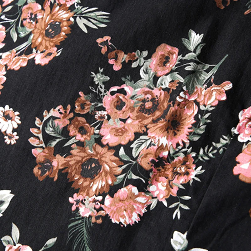 Black Floral Patten Polyester Shirt