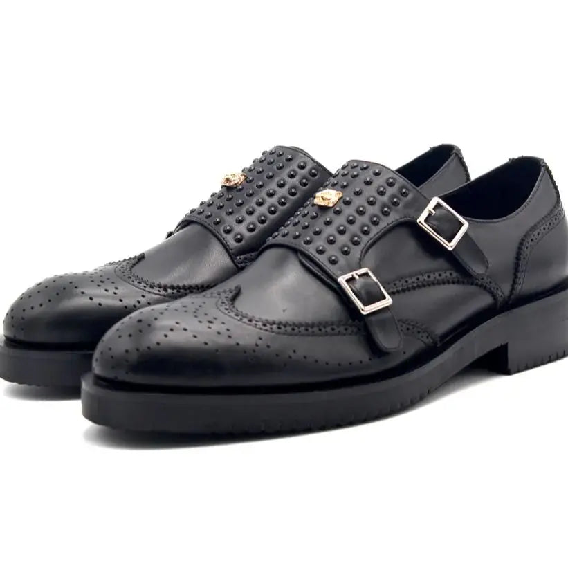 Monk Strap Rivets Black Formal Shoes