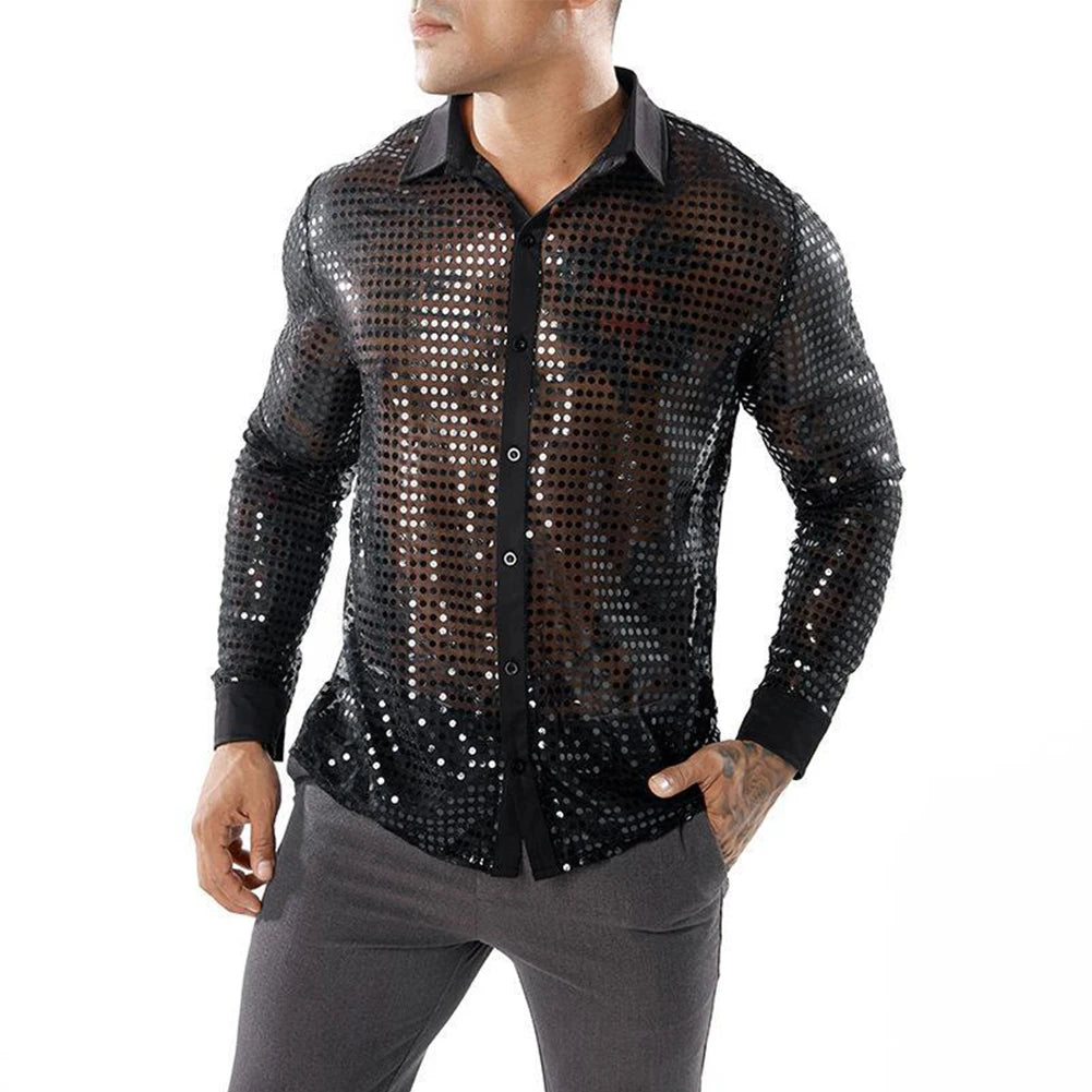 Sparkly Black End Retro Sequins Shirt