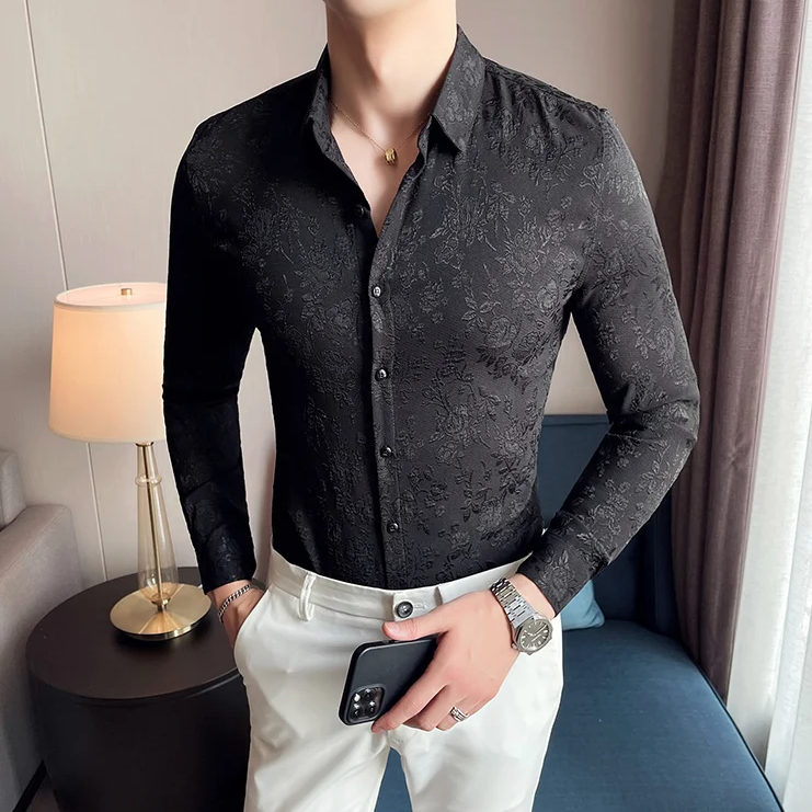 Floral Jacquard Slim Fit Fashion Shirt