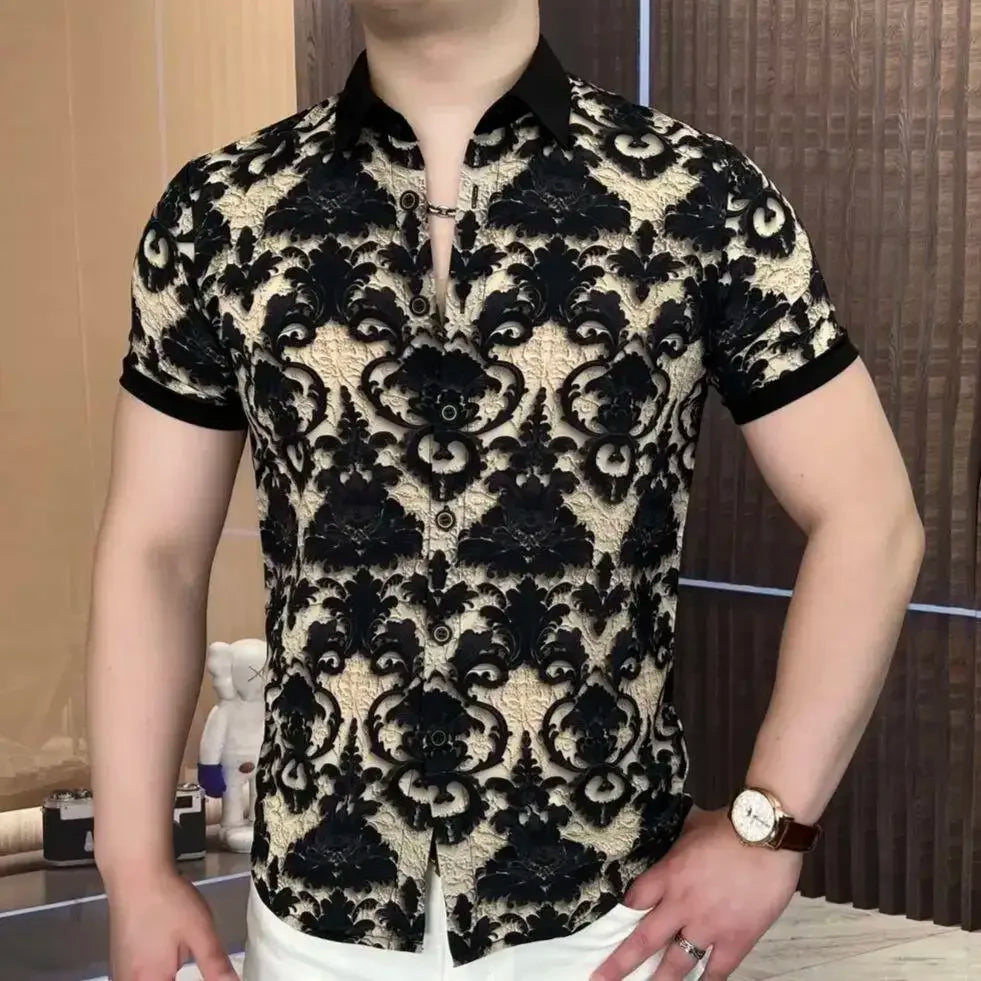 Ice Silk Palace Pattern Short-Sleeved Shirt