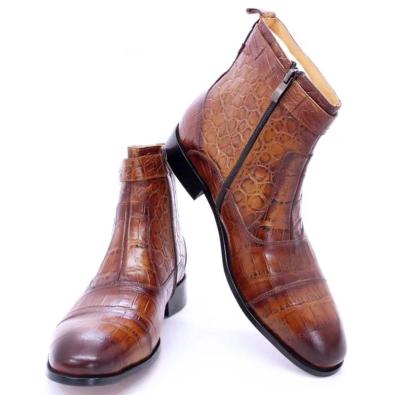 Leather Crocodile Print Ankle Boots